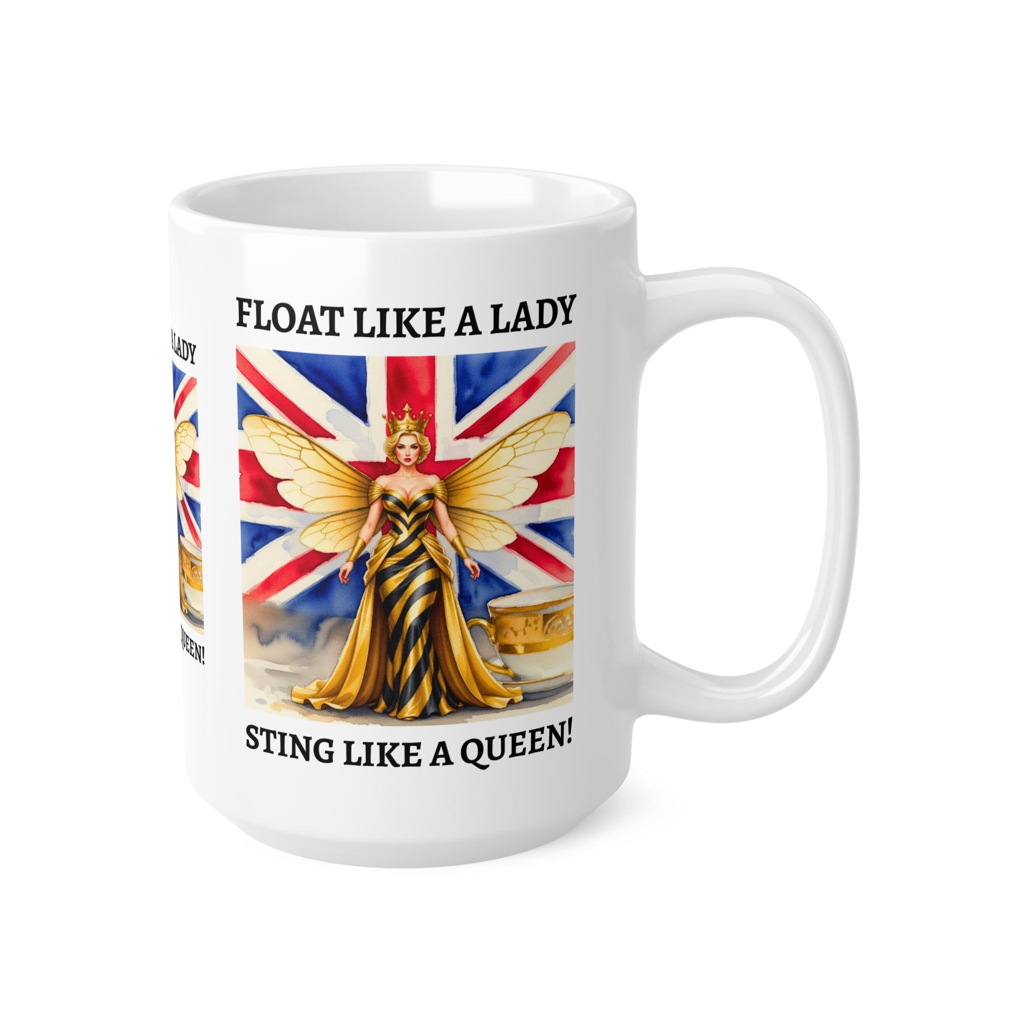 Float Like a Lady, Sting Like a Queen Mug | Union Jack Fairy Goddess Coffee Cup | International Women's Day