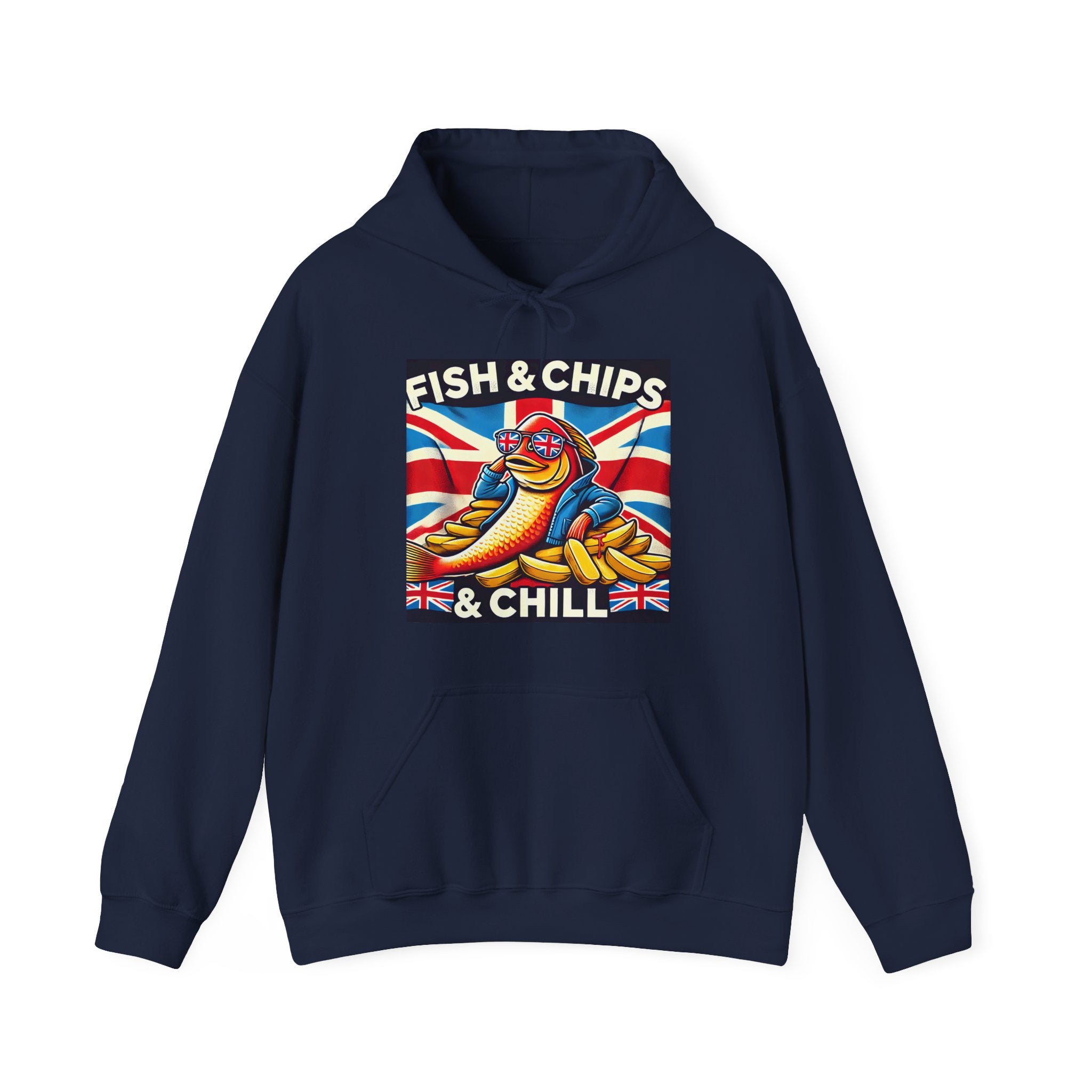 Fish & Chips n Chill Hoodie | Funny British Foodie Sweatshirt | Cozy Stylish UK Banter Wear | Gift for Food Lovers and Chippy Fans