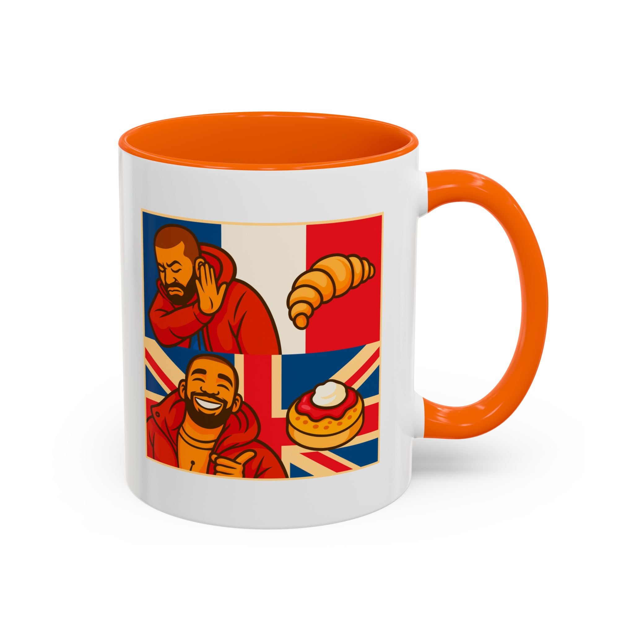 Funny British Croissant Vs Crumpet Mug - UK Patriot Drake Meme Gift | Anti-French Tea Humour | Funny Foodie Present | Union Jack Coffee Cup