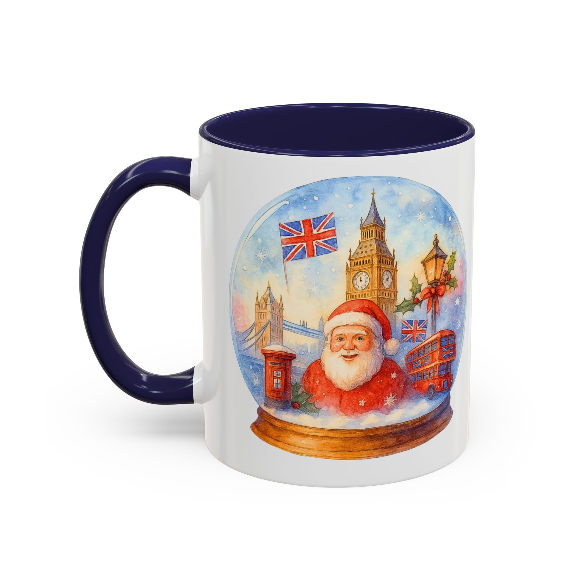 London Santa Snowglobe Mug | UK Christmas Souvenir Cup | Big Ben London Bus Festive Mug | British Holiday Gift