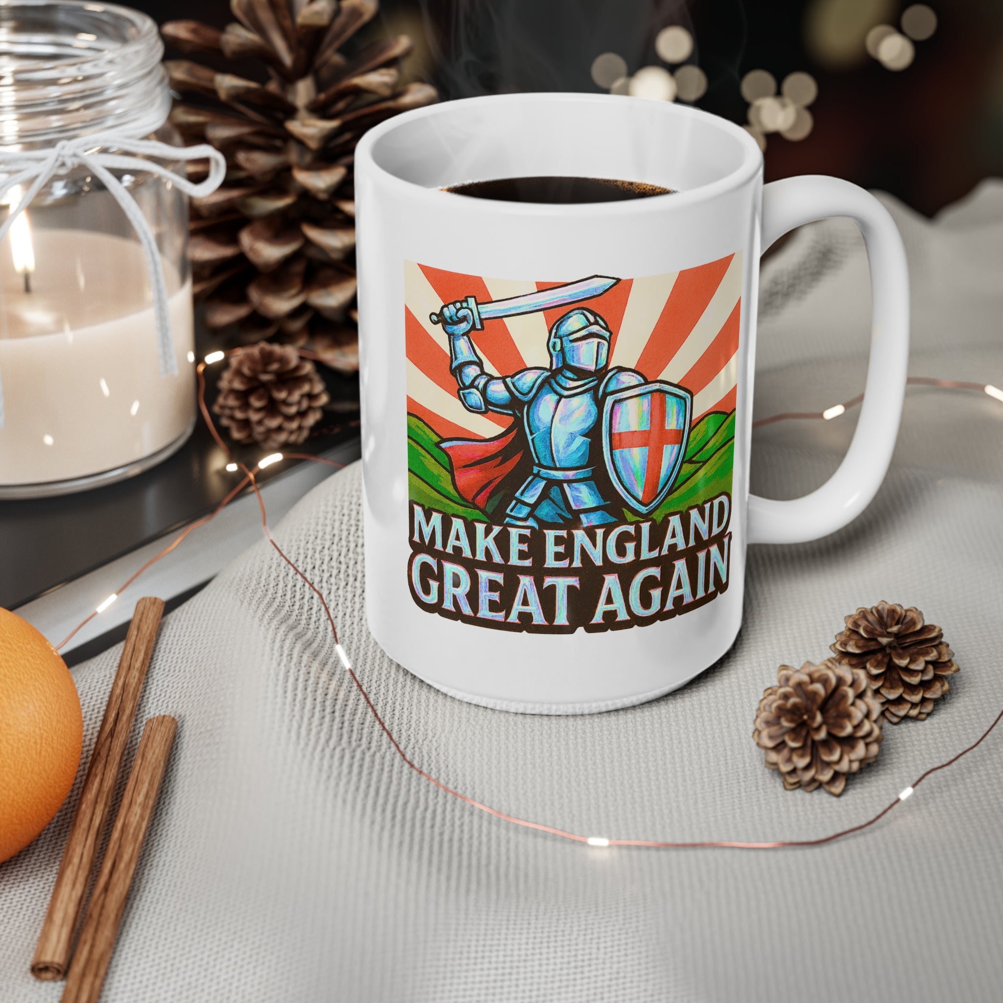 Make England Great Again Mug | Glossy Iridescent St. George Knight Cup | Funny English Patriot Gift | Medieval Coffee & Tea Mug