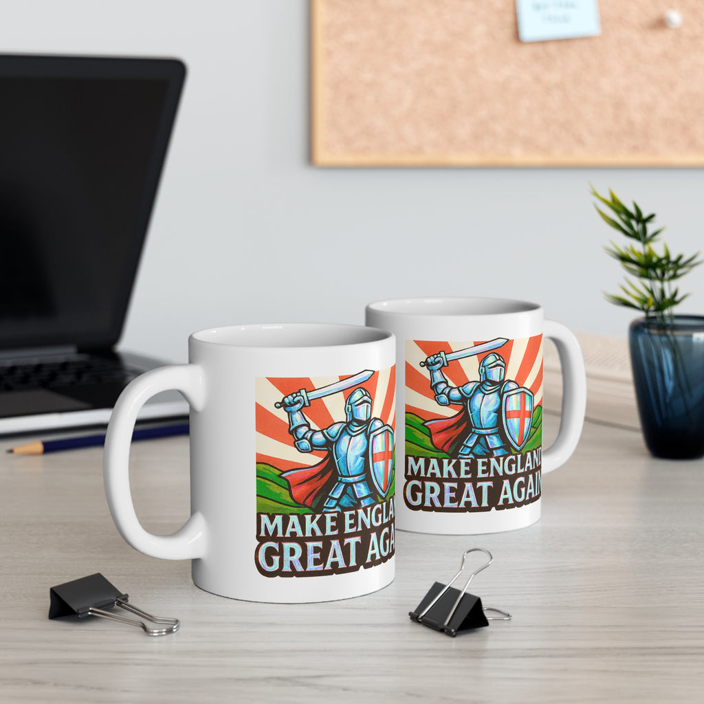 Make England Great Again Mug | Glossy Iridescent St. George Knight Cup | Funny English Patriot Gift | Medieval Coffee & Tea Mug