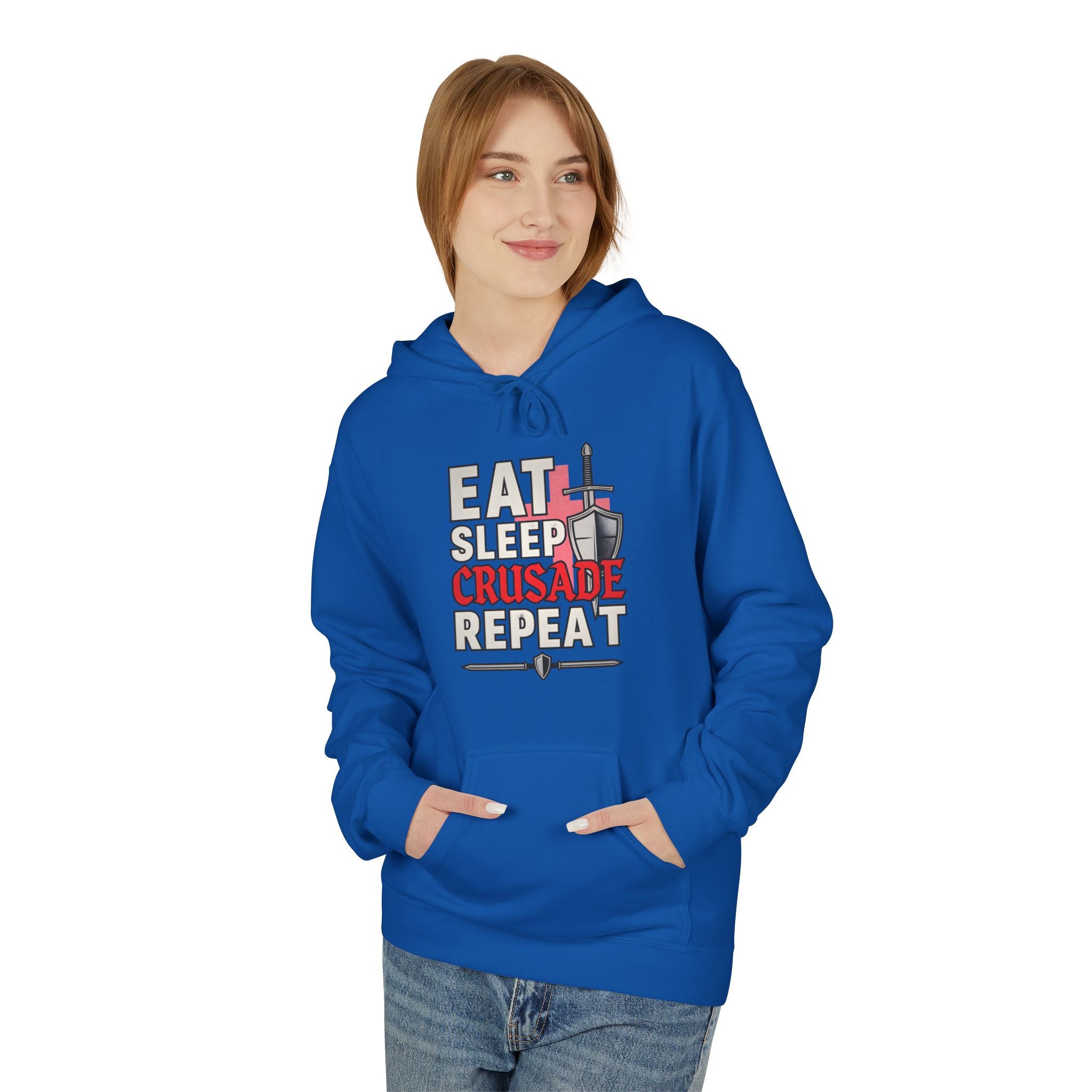 Eat Sleep Crusade Repeat Hoodie | English Patriot Medieval Shield & Sword Design | UK National Pride Jumper