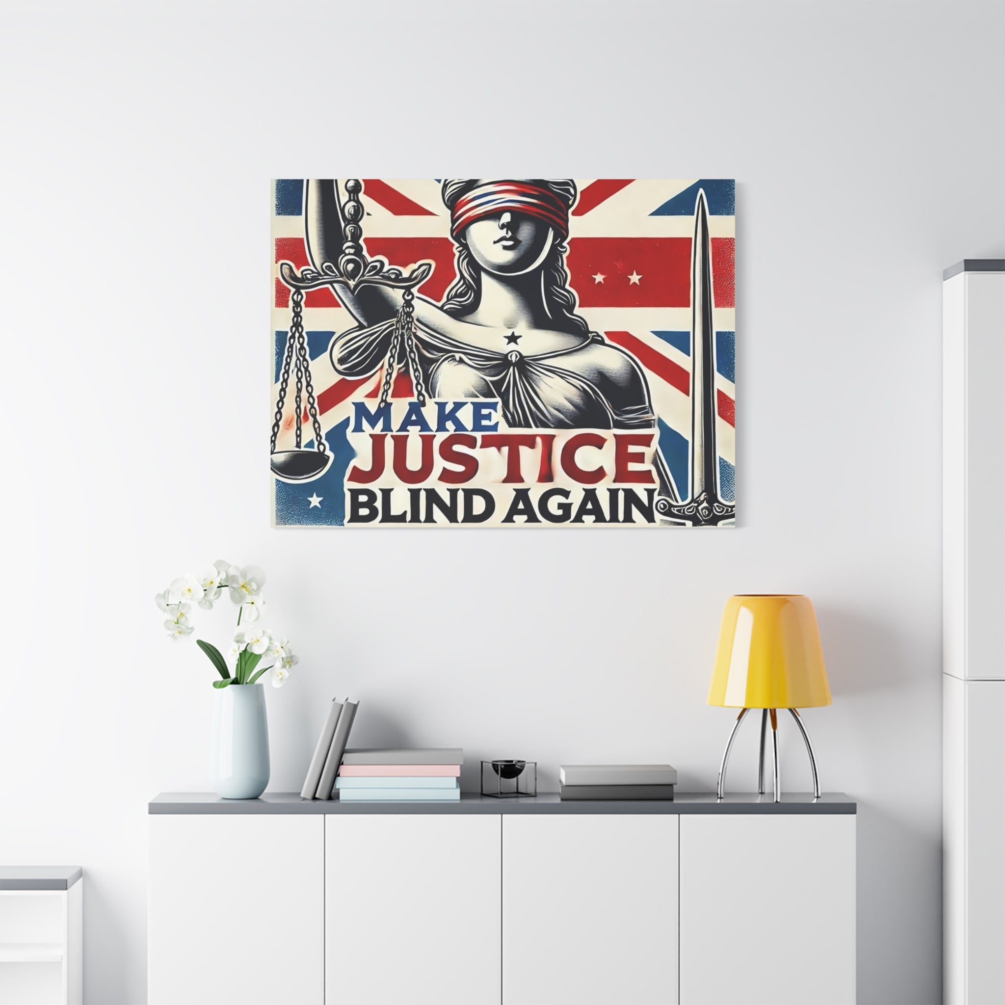 Make Justice Blind Again Wall Art | Canvas Print | Justice Is Blind Wall Decor, Legal Theme Home Decor | Free Speech Equality Artwork