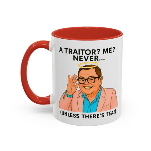 Alan Carr Celebrity Traitors halo mug, A Traitor? Me? Never (Unless There's Tea!), photo 4