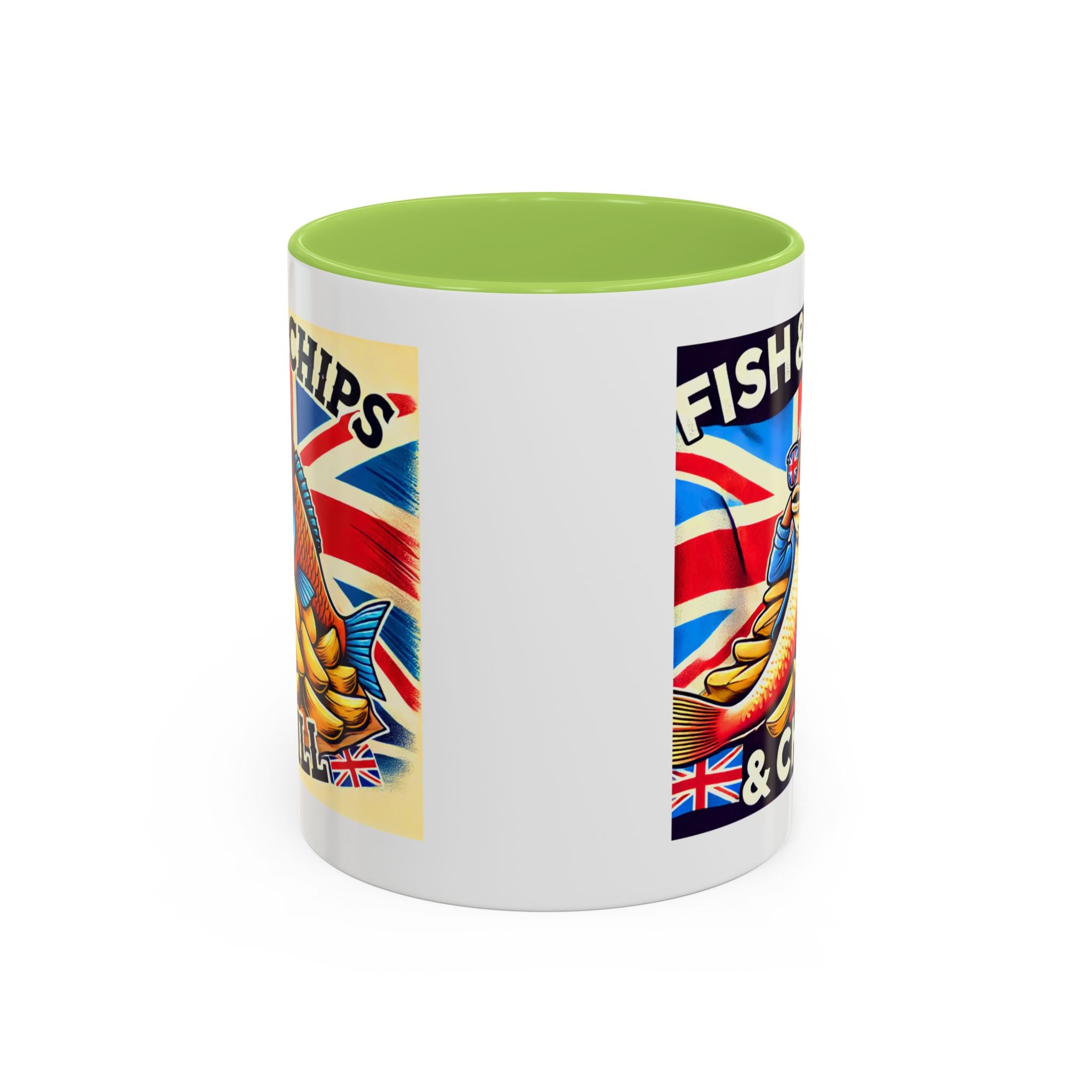 Fish & Chips n Chill Mug | Funny British Coffee Cup | Foodie Gift | Quirky UK Tea Mug | Accent Coffee Cup for Home or Office